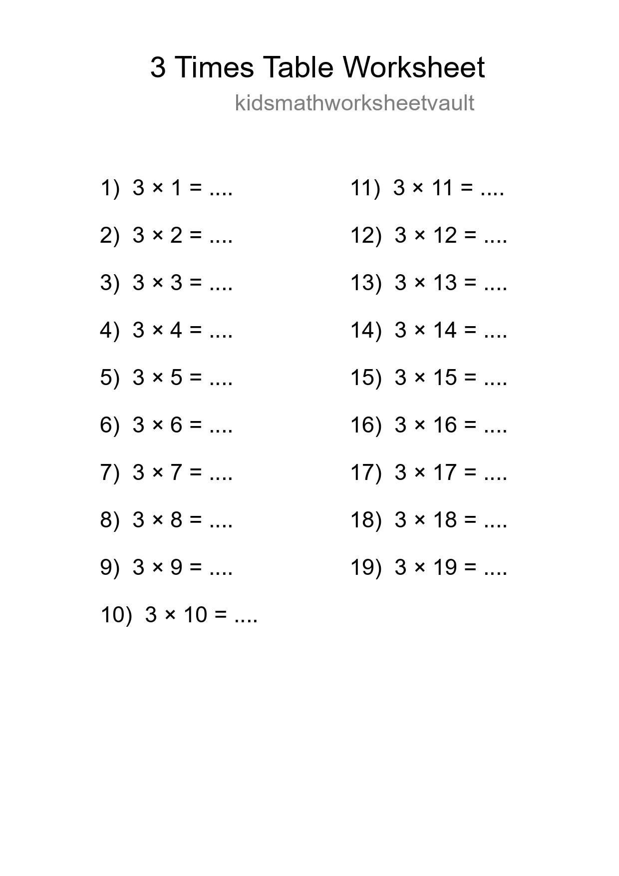 3 Times Table Worksheet For Grade 2 - Part 196