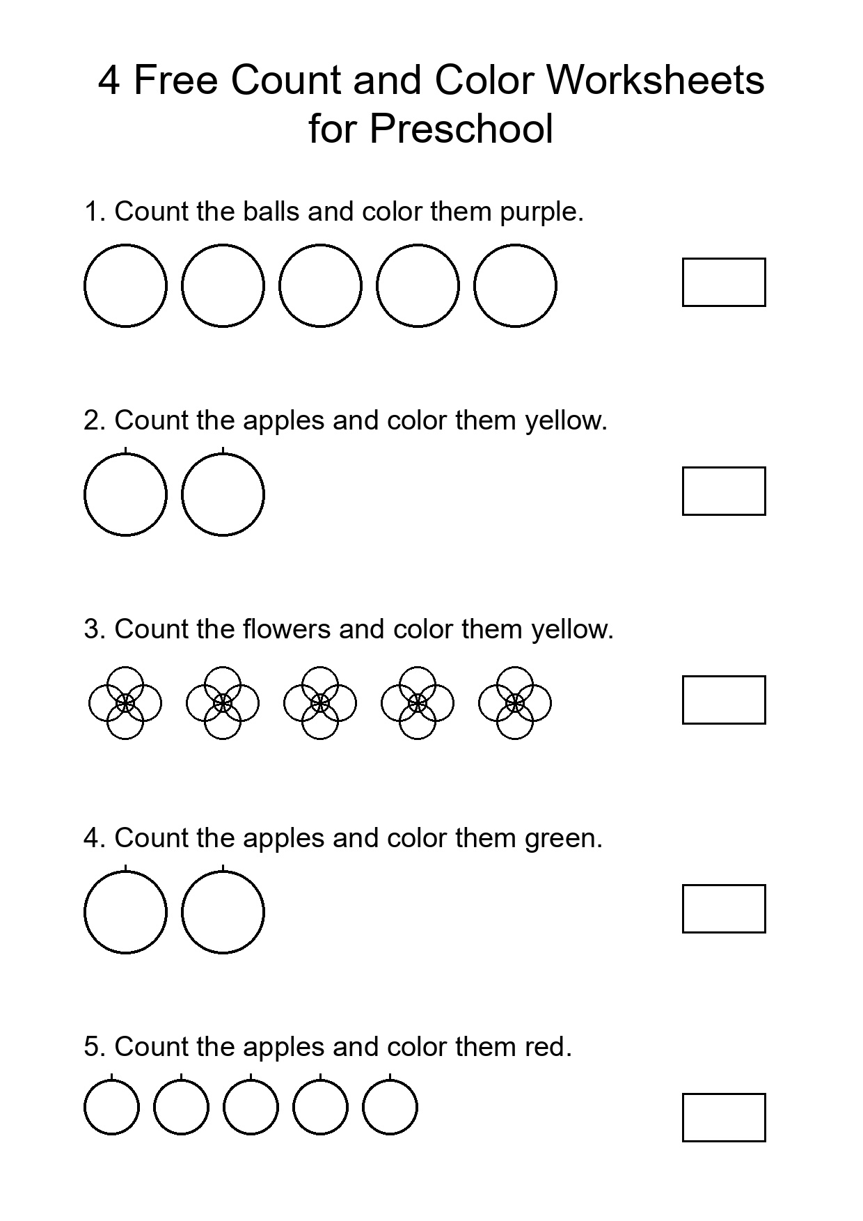 4 Free Count and Color Worksheets for Preschool