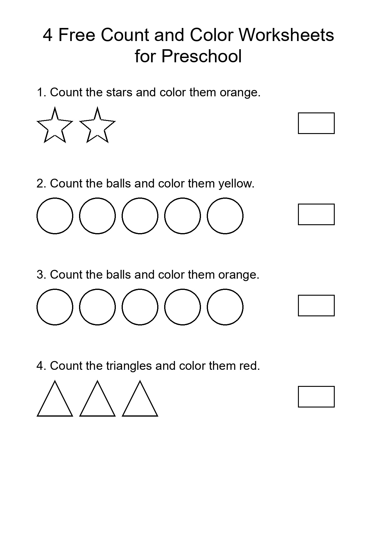 4 Free Count and Color Worksheets for Preschool