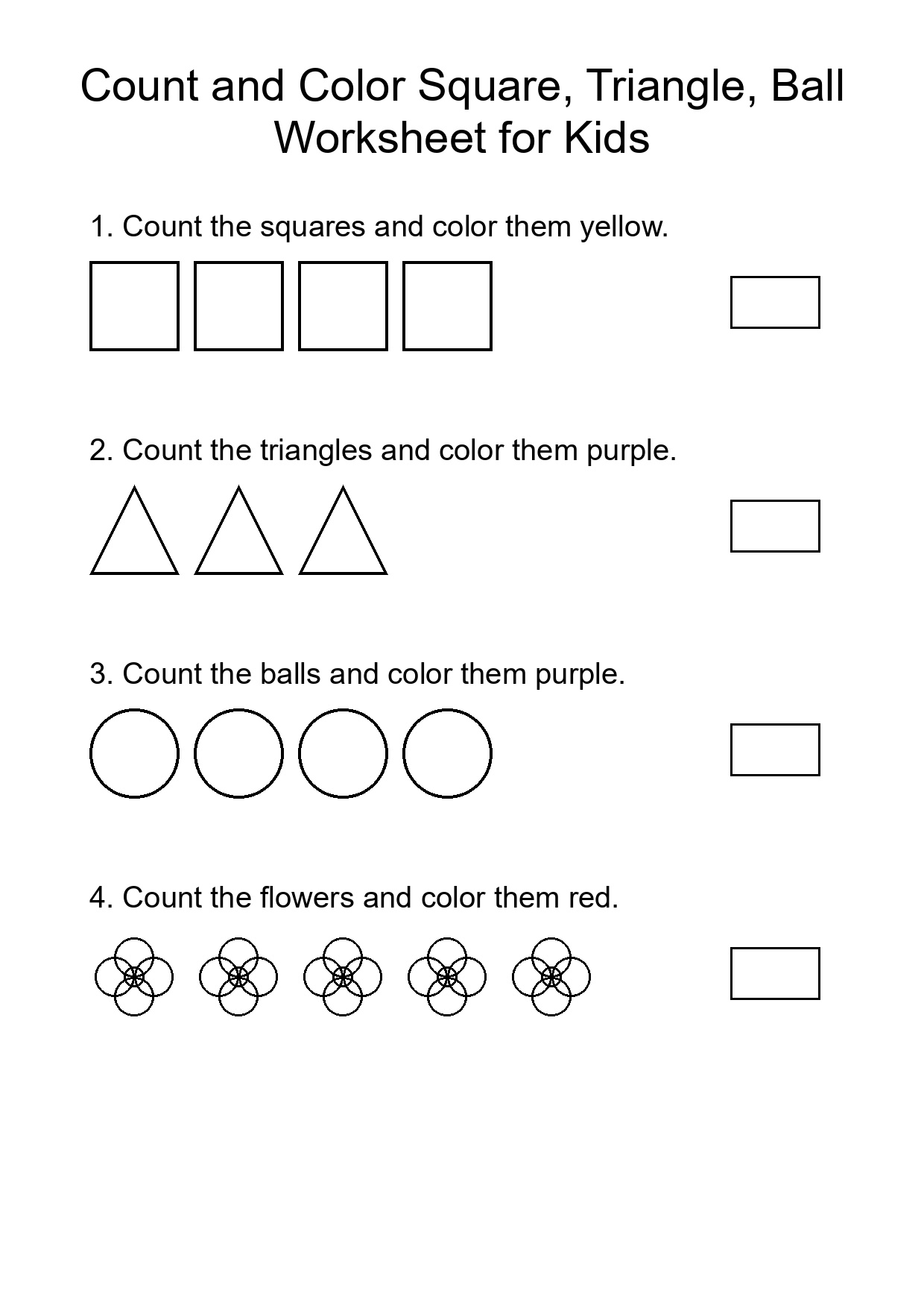 Count and Color Square, Triangle, Ball Worksheet for Kids