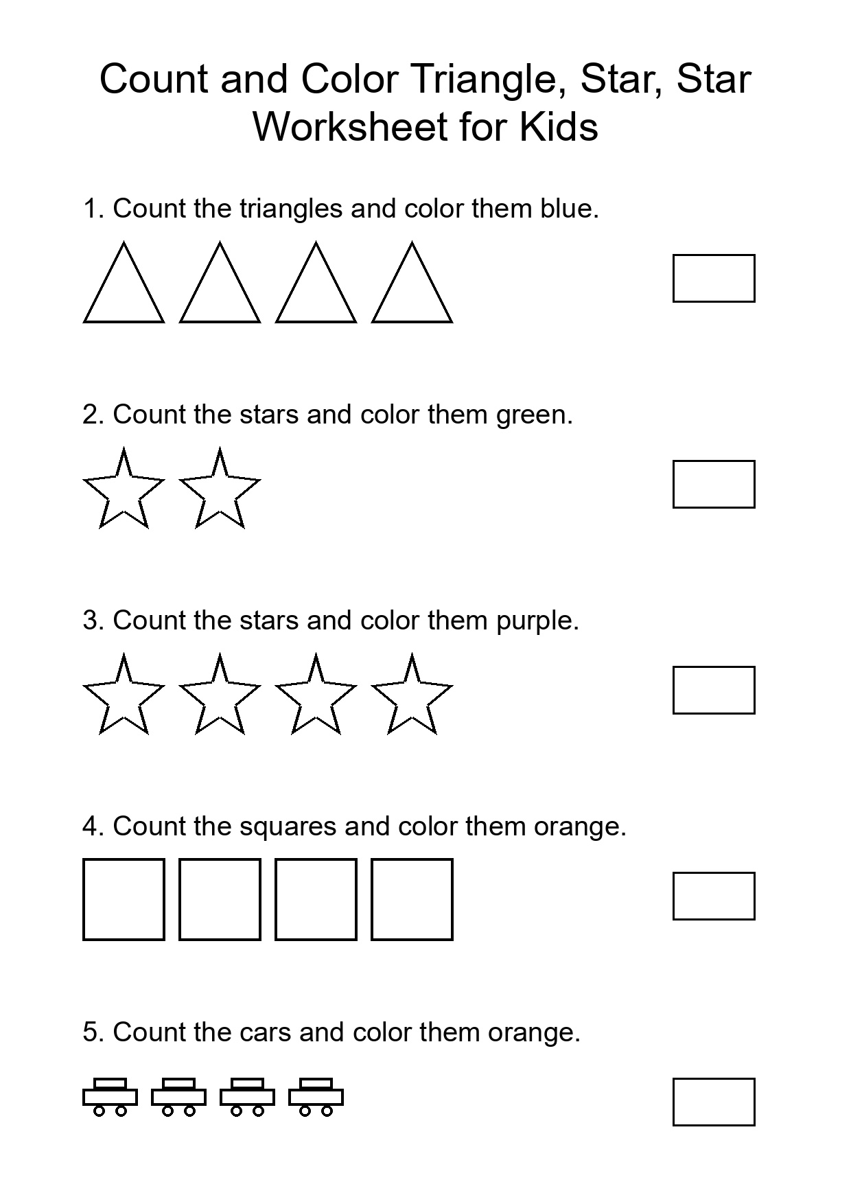 Count and Color Triangle, Star, Star Worksheet for Kids