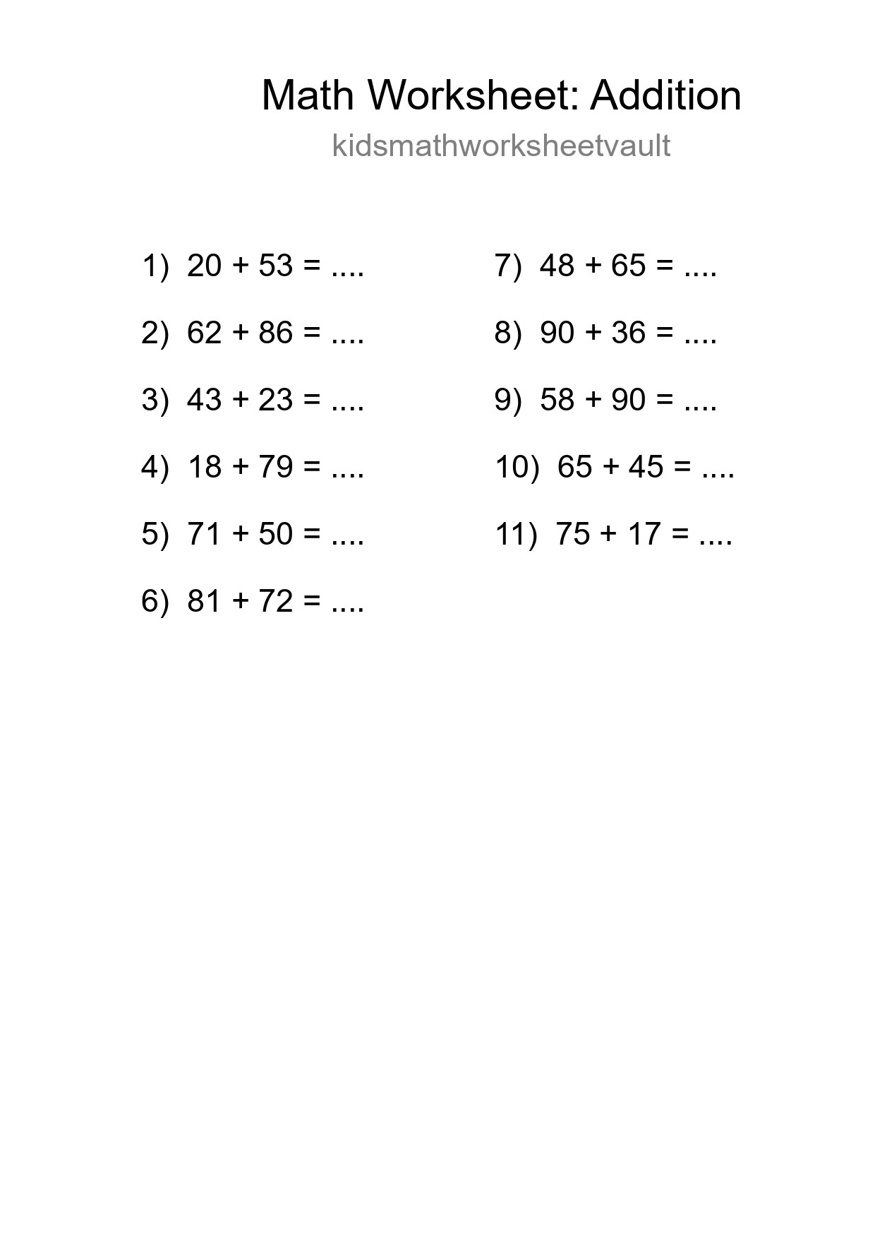 Free 11 Addition Math Worksheet For Grade 3 - Part 221