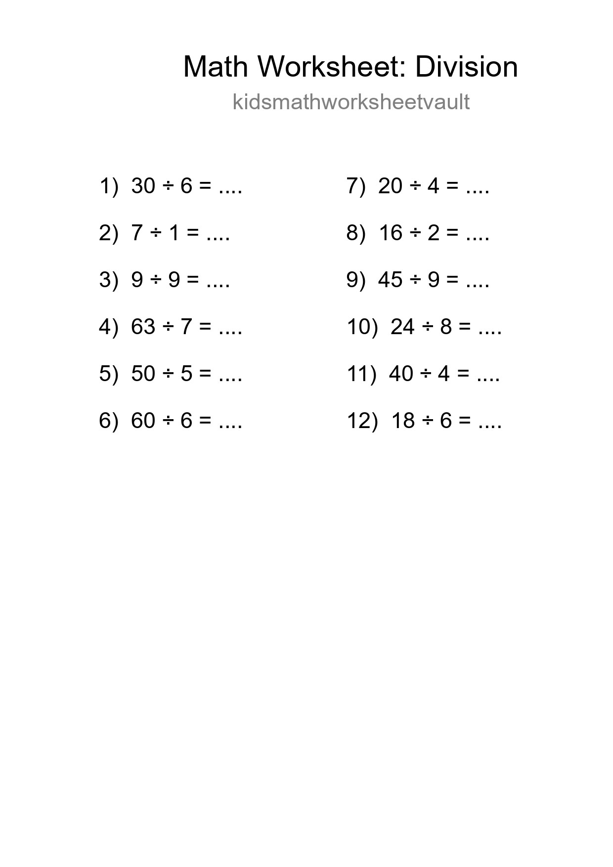 Free 12 Division Math Worksheet For Grade 1 - Part 125