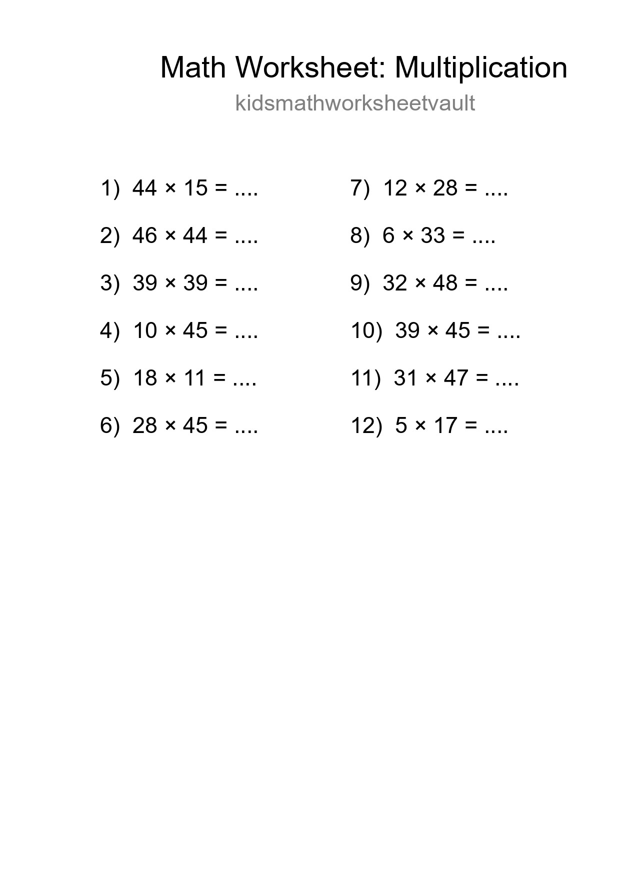 Free 12 Multiplication Math Worksheet For Grade 2 With Answers - Part 62