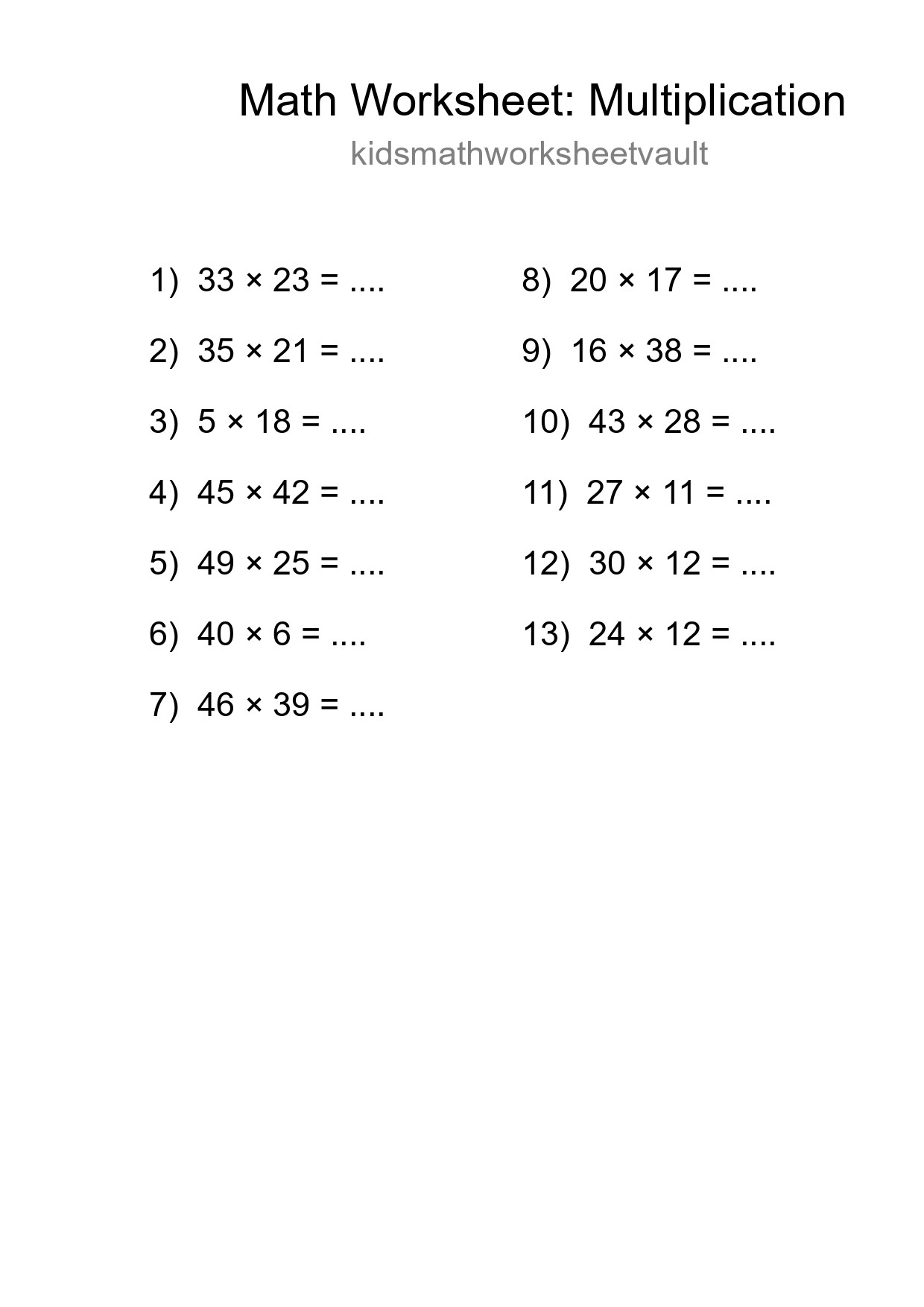 Free 13 Multiplication Math Worksheet For Grade 2 - Part 117