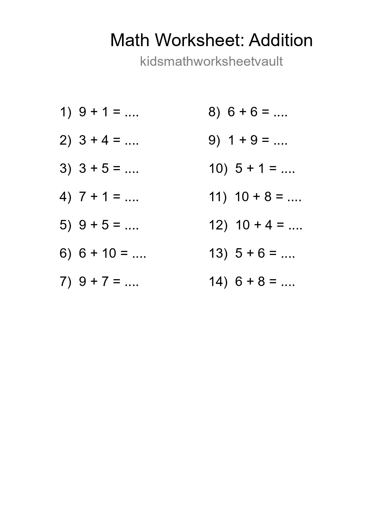Free 14 Addition Math Worksheet For Grade 1 With Answers - Part 177