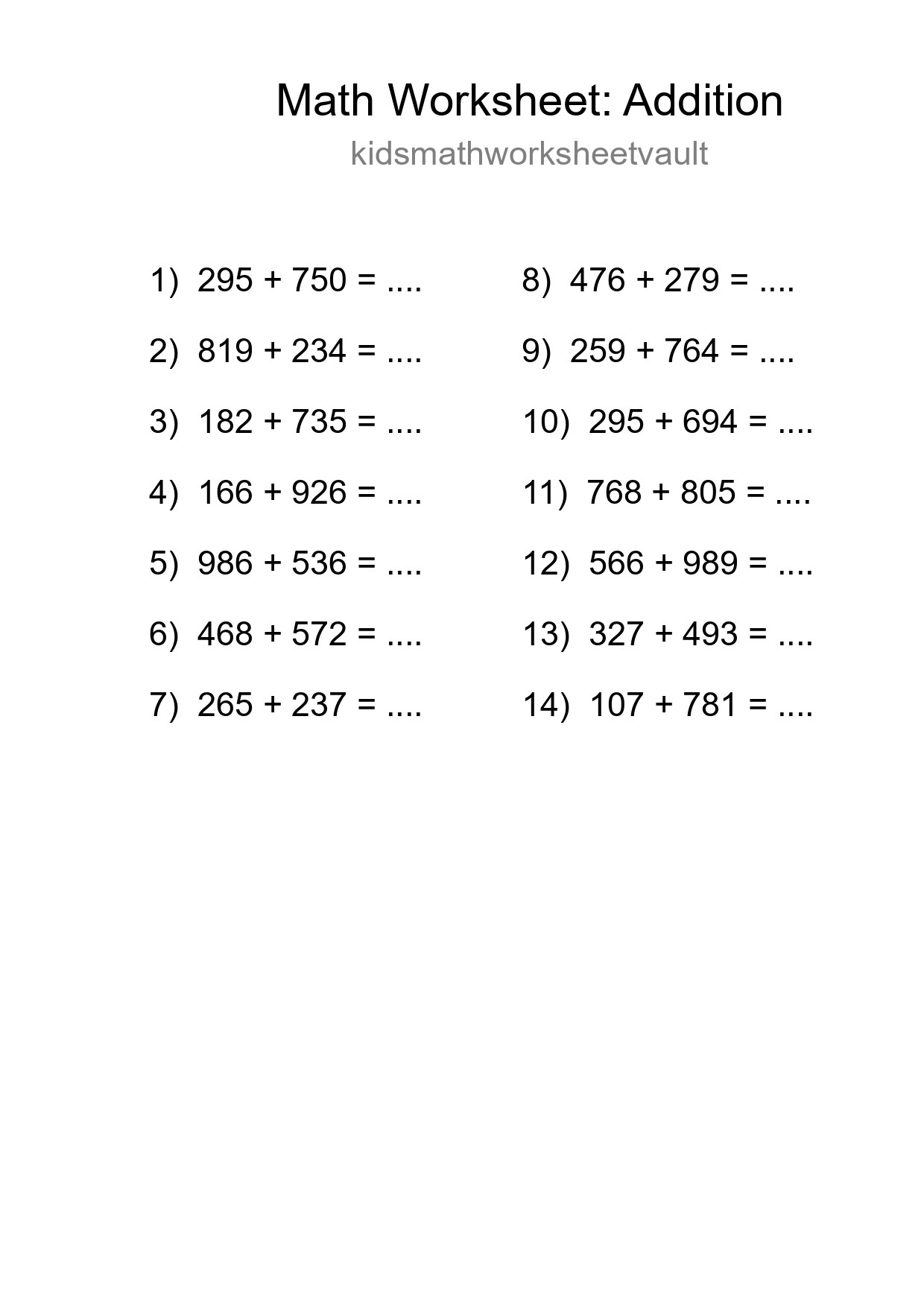 Free 14 Addition Math Worksheet For Grade 5 With Answers - Part 243