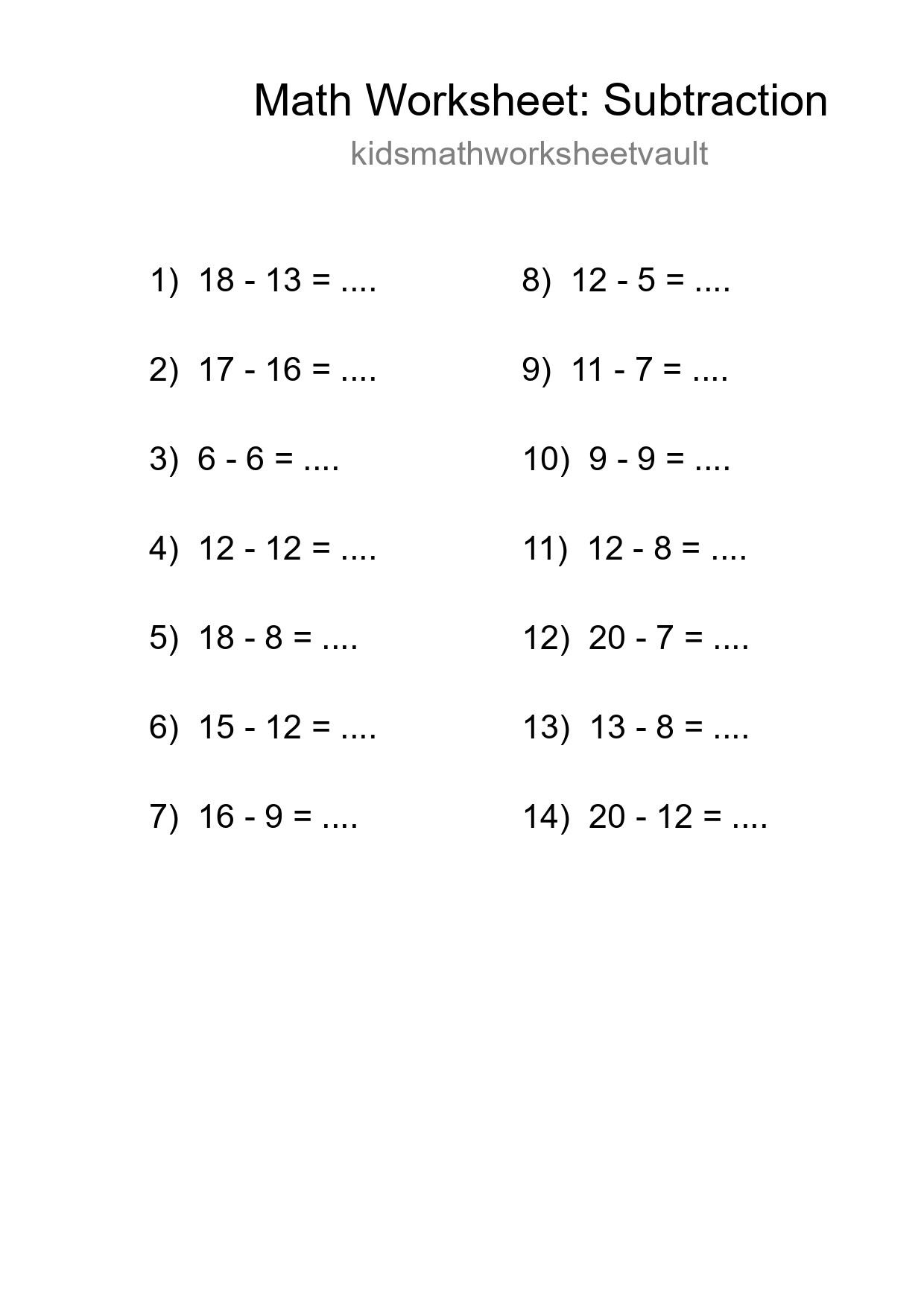 Free 14 Subtraction Math Worksheet For Grade 2 - Part 206