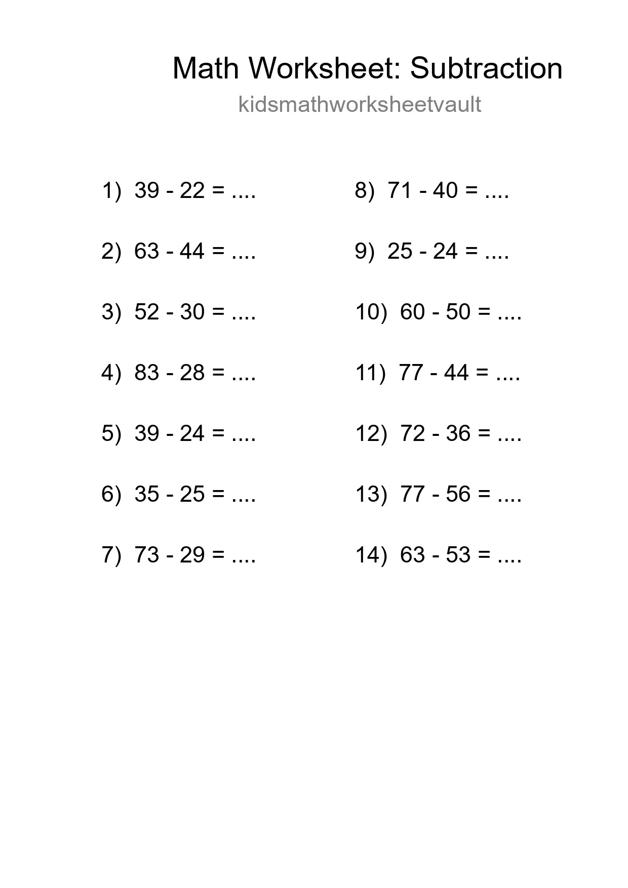 Free 14 Subtraction Math Worksheet For Grade 3 - Part 19
