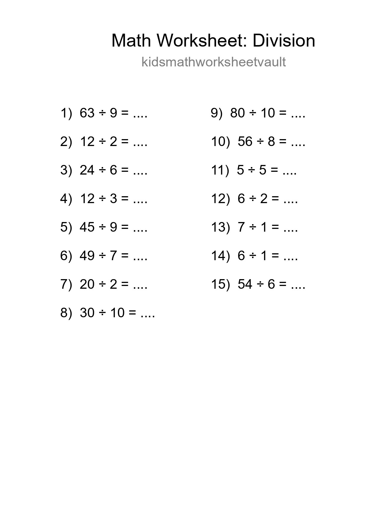 Free 15 Division Math Worksheet For Grade 1 - Part 213