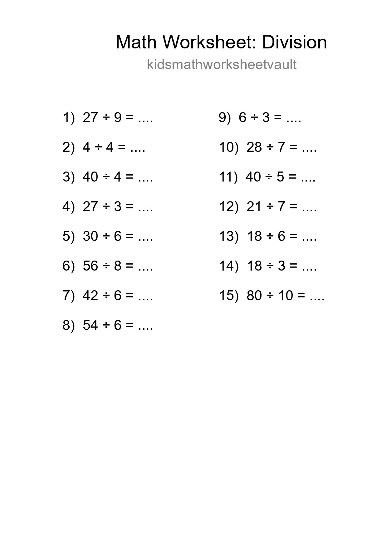 Free 15 Division Math Worksheet For Grade 1 With Answers - Part 103