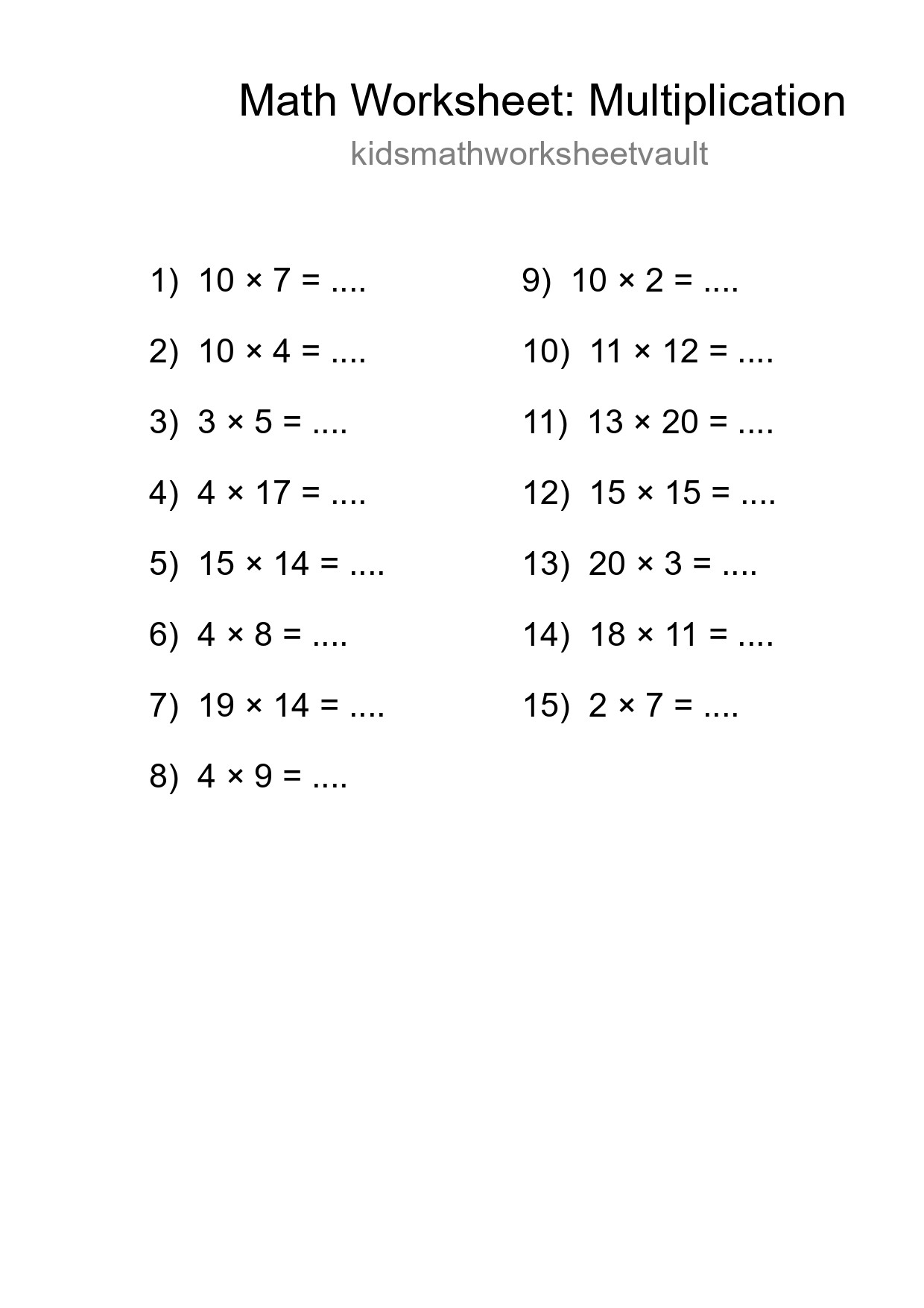 Free 15 Multiplication Math Worksheet For Grade 2 With Answers - Part 227