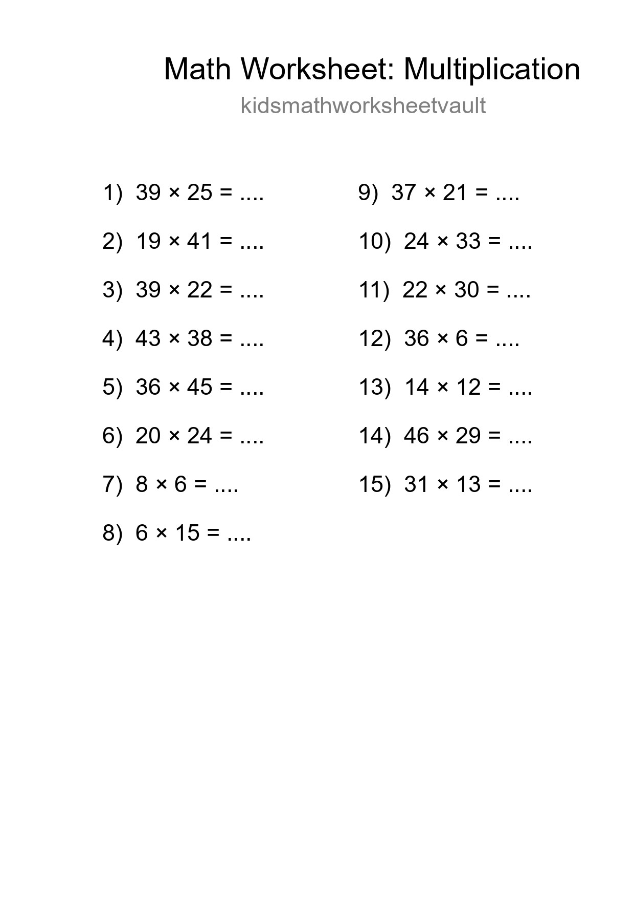 Free 15 Multiplication Math Worksheet For Grade 2 With Answers - Part 249