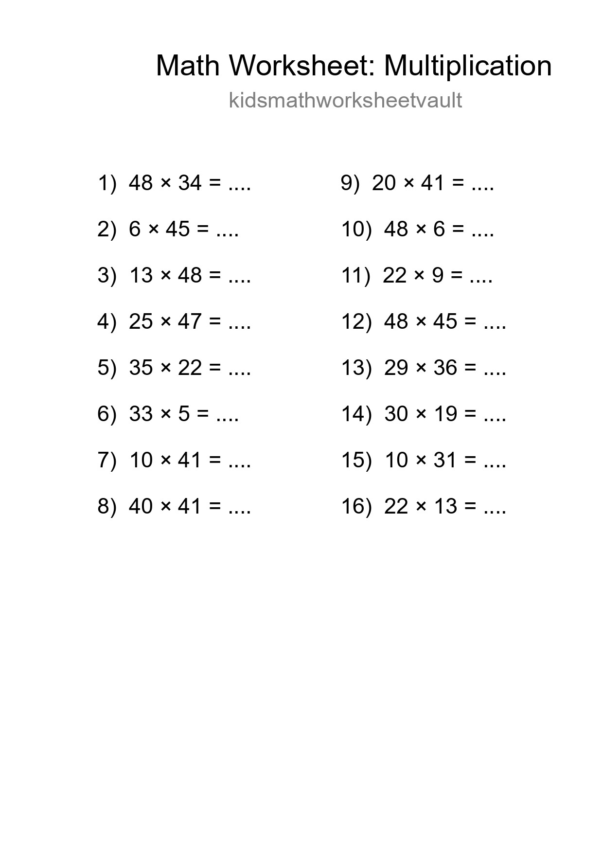 Free 16 Multiplication Math Worksheet For Grade 2 - Part 216