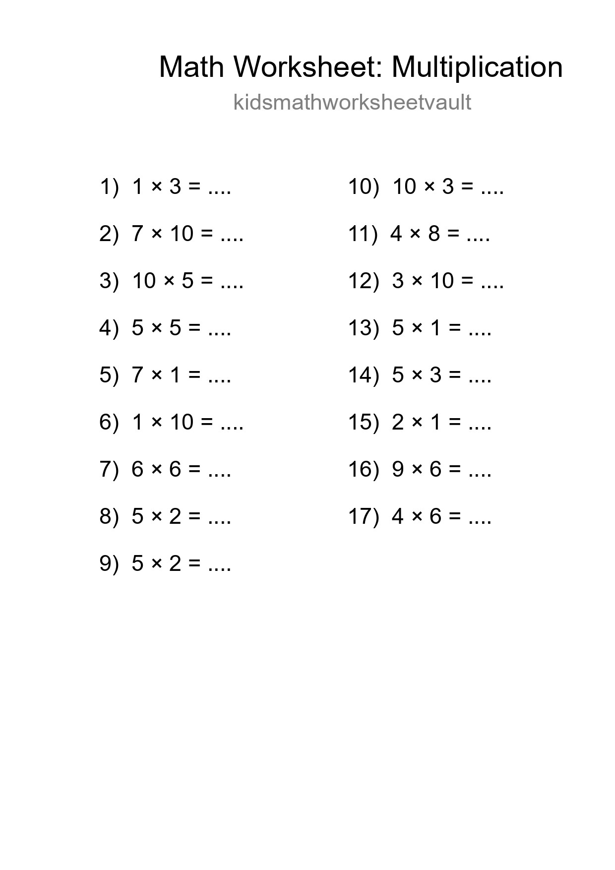 Free 17 Multiplication Math Worksheet For Grade 1 With Answers - Part 150