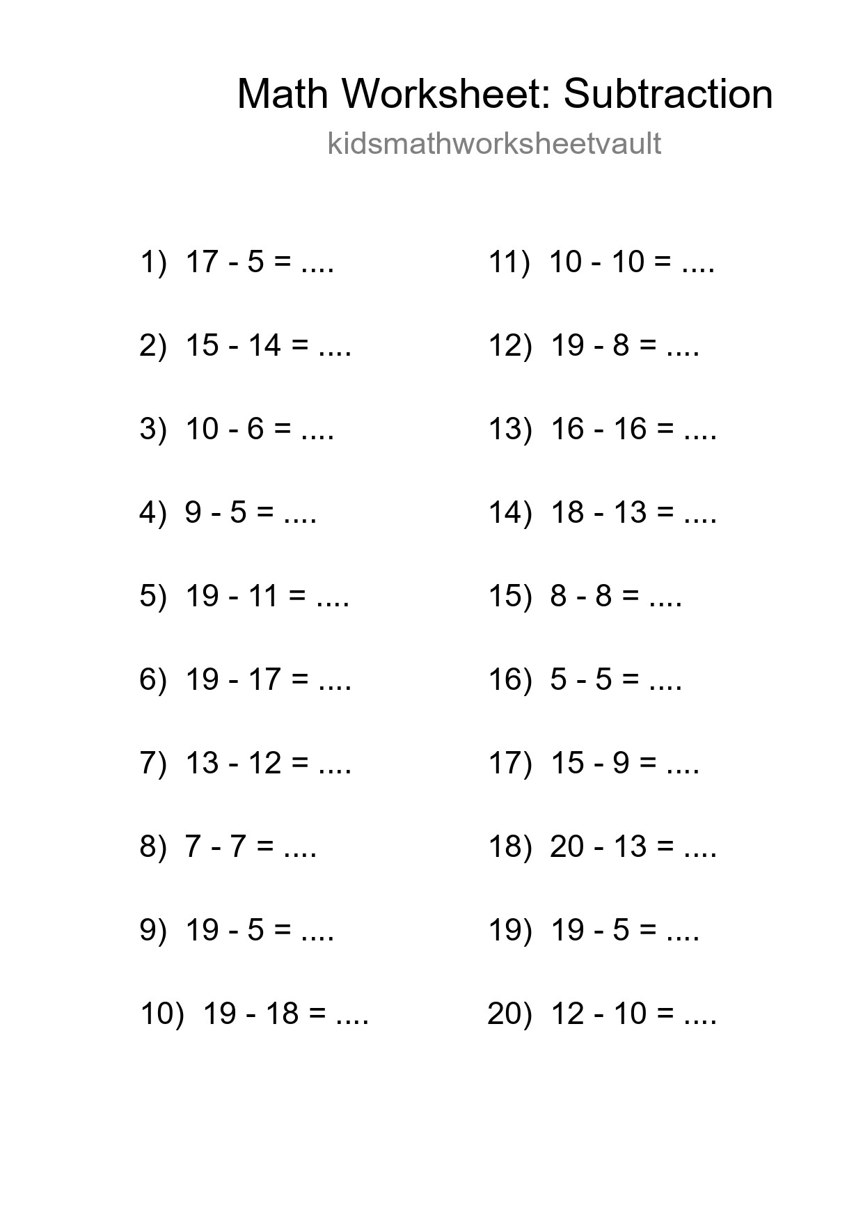 Free 20 Subtraction Math Worksheet For Grade 2 - Part 107