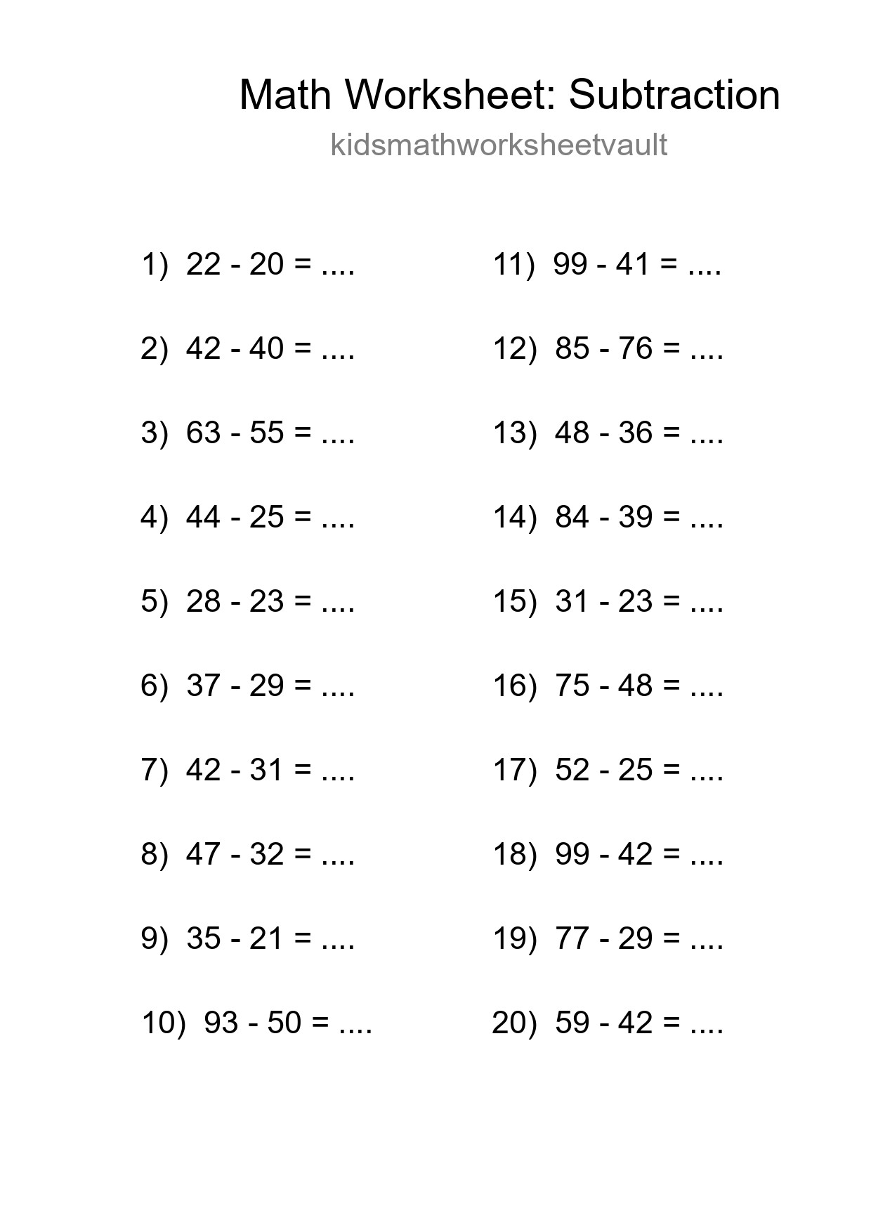 Free 20 Subtraction Math Worksheet For Grade 3 With Answers - Part 41