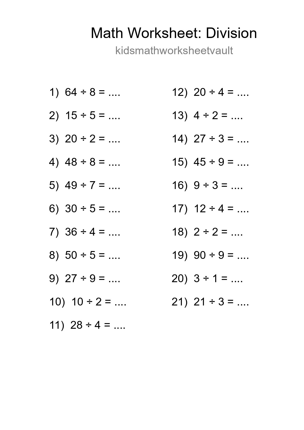 Free 21 Division Math Worksheet For Grade 1 - Part 37