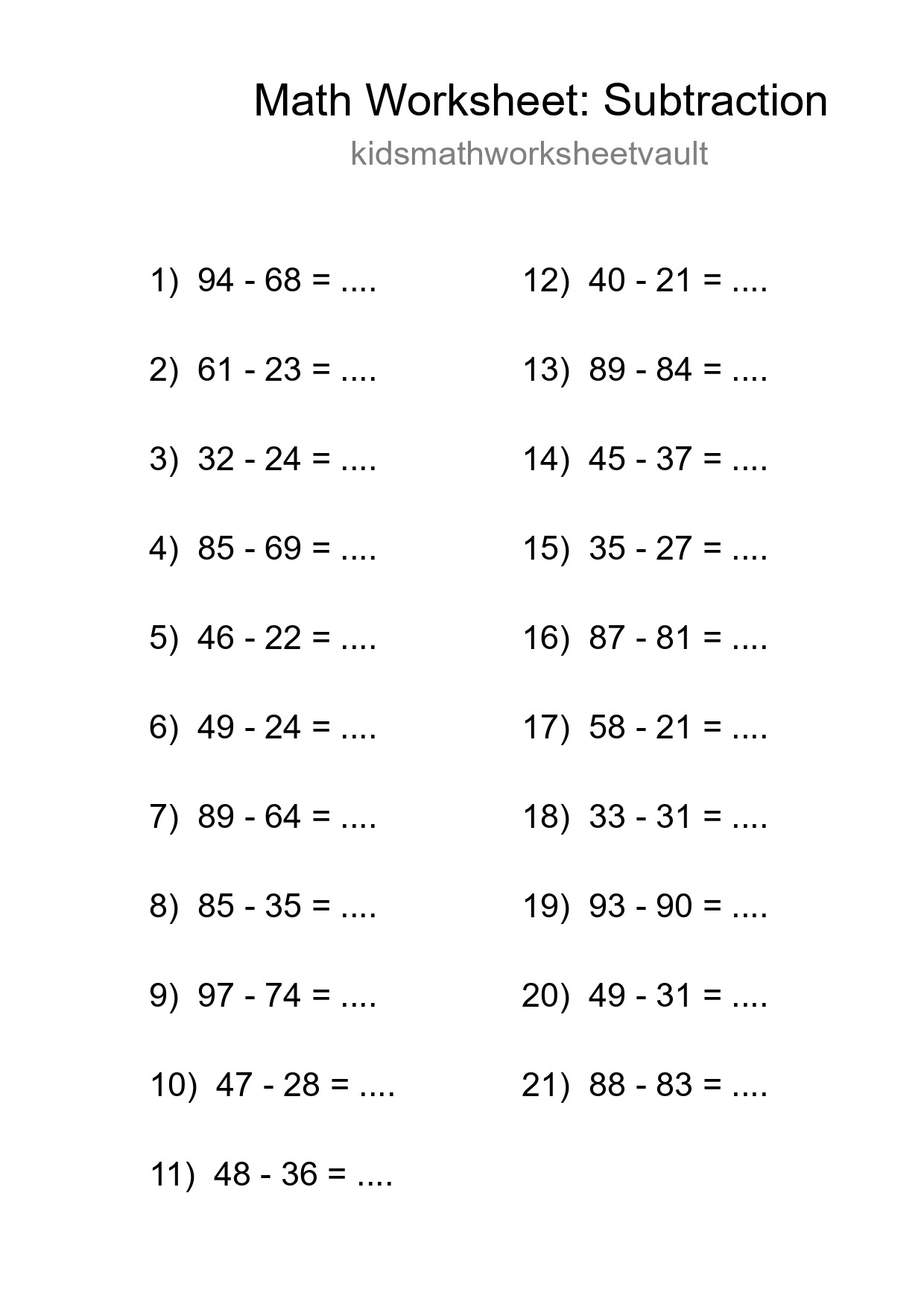 Free 21 Subtraction Math Worksheet For Grade 3 With Answers - Part 8