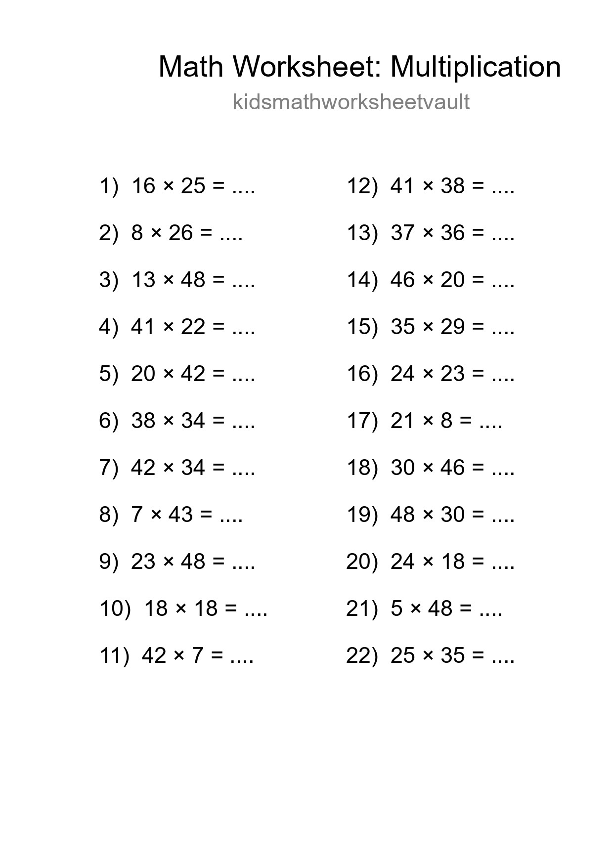 Free 22 Multiplication Math Worksheet For Grade 2 - Part 260