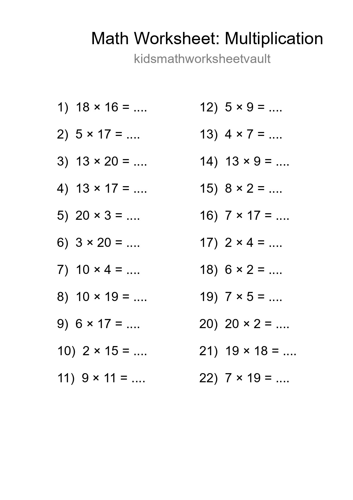 Free 22 Multiplication Math Worksheet For Grade 2 - Part 282