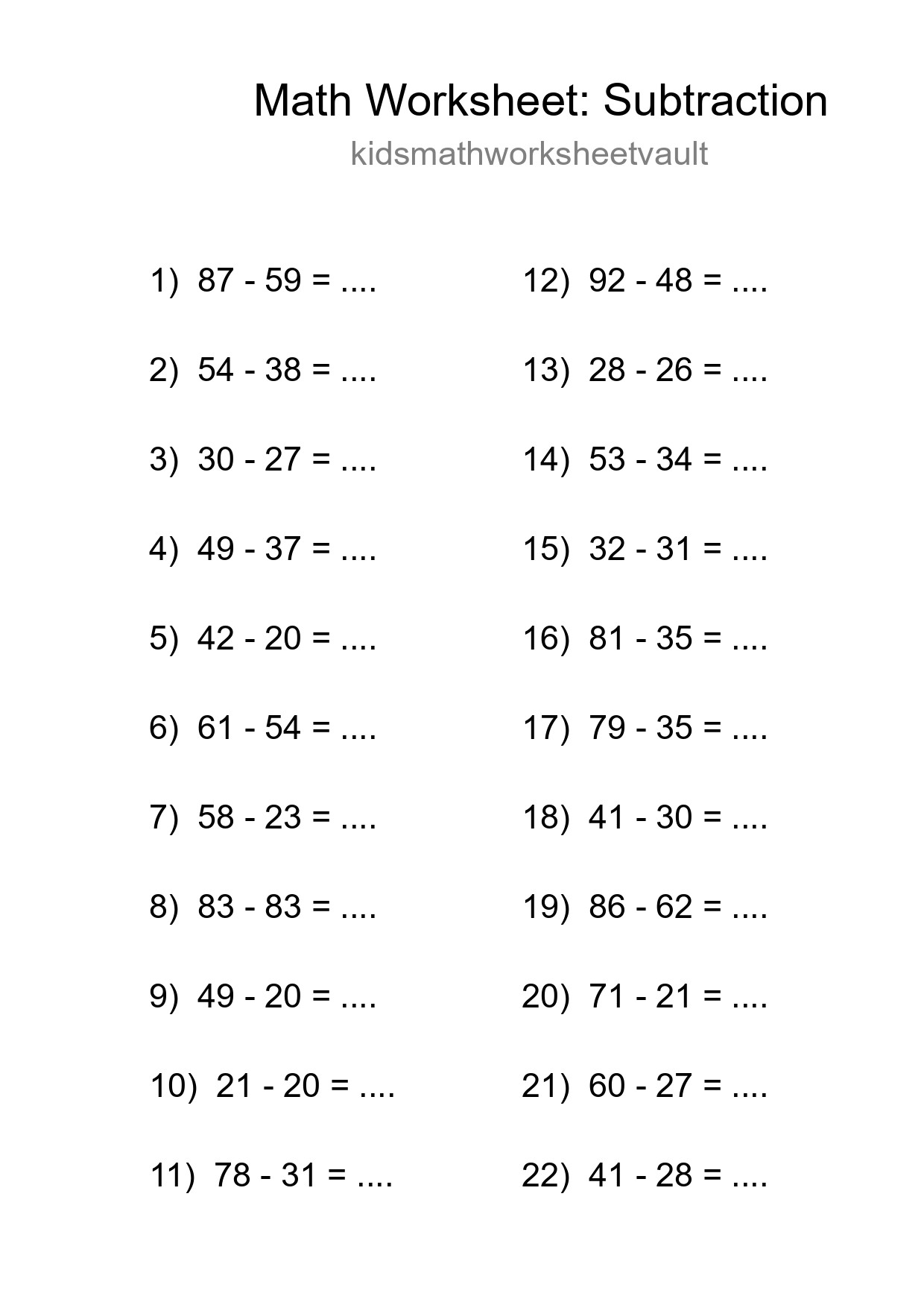 Free 22 Subtraction Math Worksheet For Grade 3 With Answers - Part 151