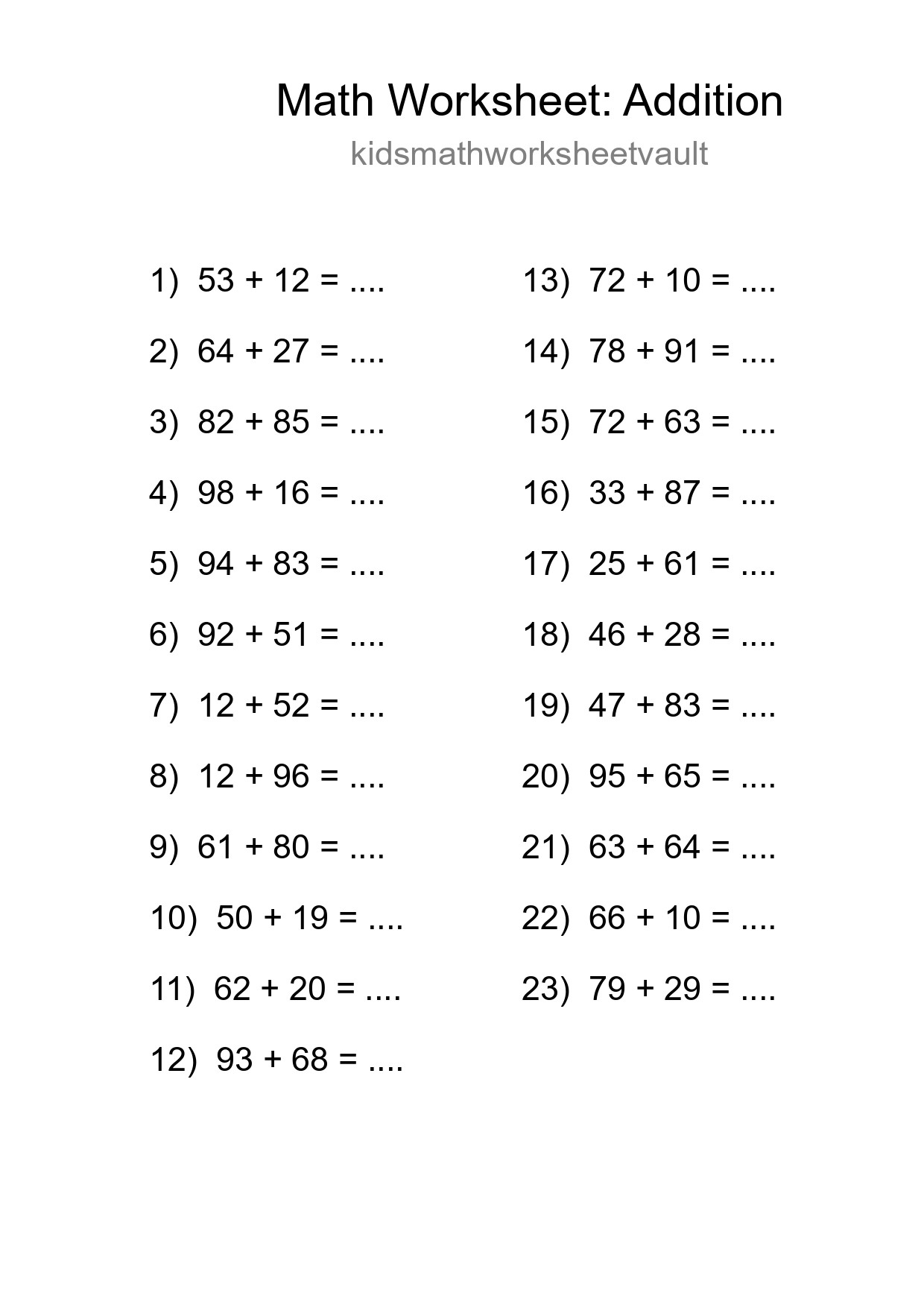 Free 23 Addition Math Worksheet For Grade 3 - Part 133
