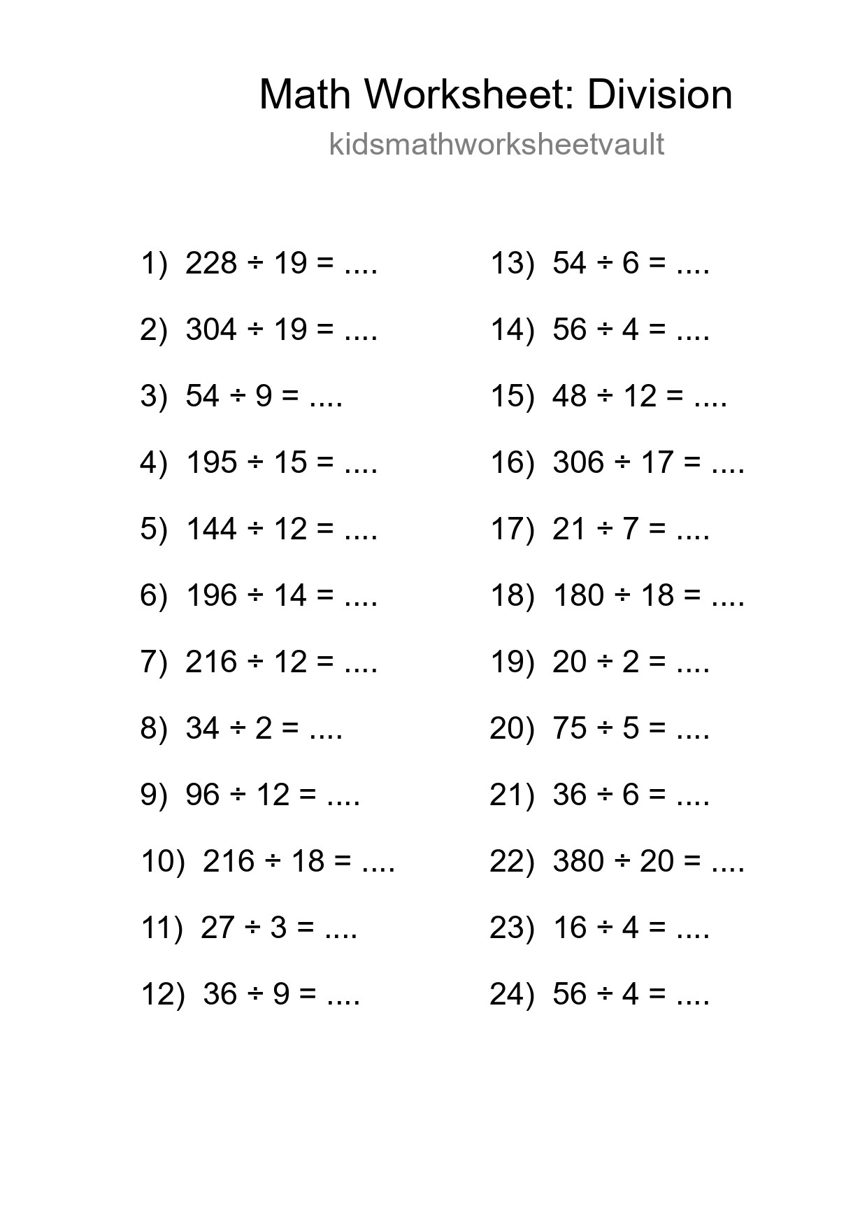 Free 24 Division Math Worksheet For Grade 2 - Part 70