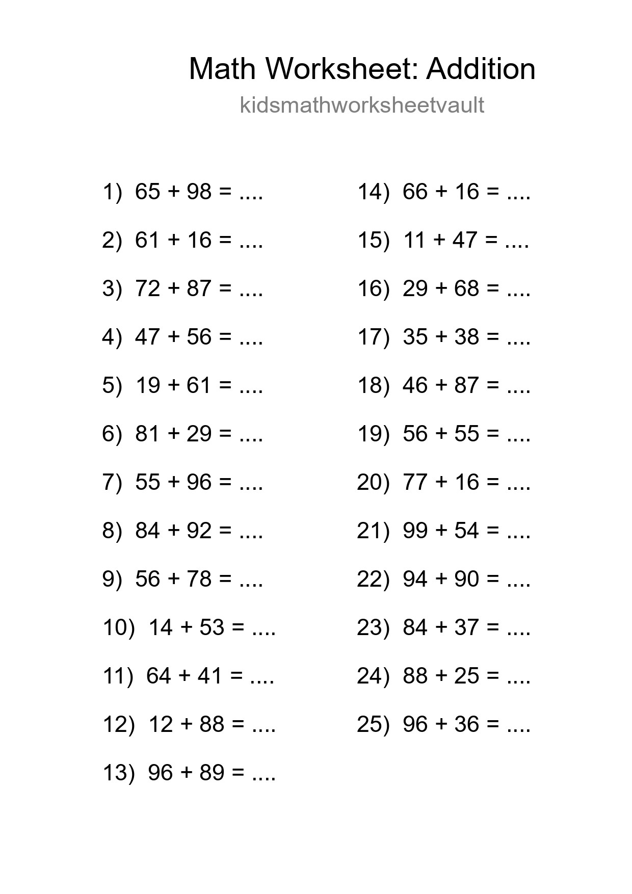 Free 25 Addition Math Worksheet For Grade 3 With Answers - Part 23