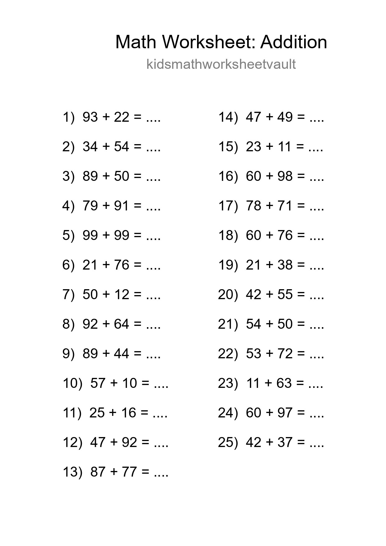 Free 25 Addition Math Worksheet For Grade 3 With Answers - Part 34