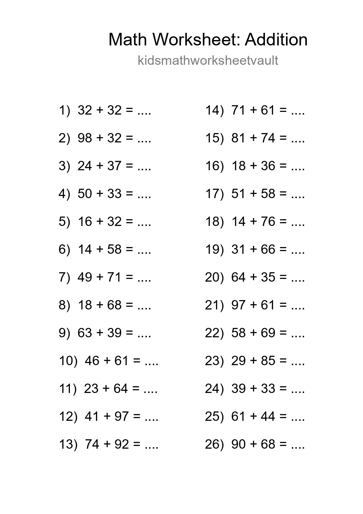 Free 26 Addition Math Worksheet For Grade 3 With Answers - Part 287