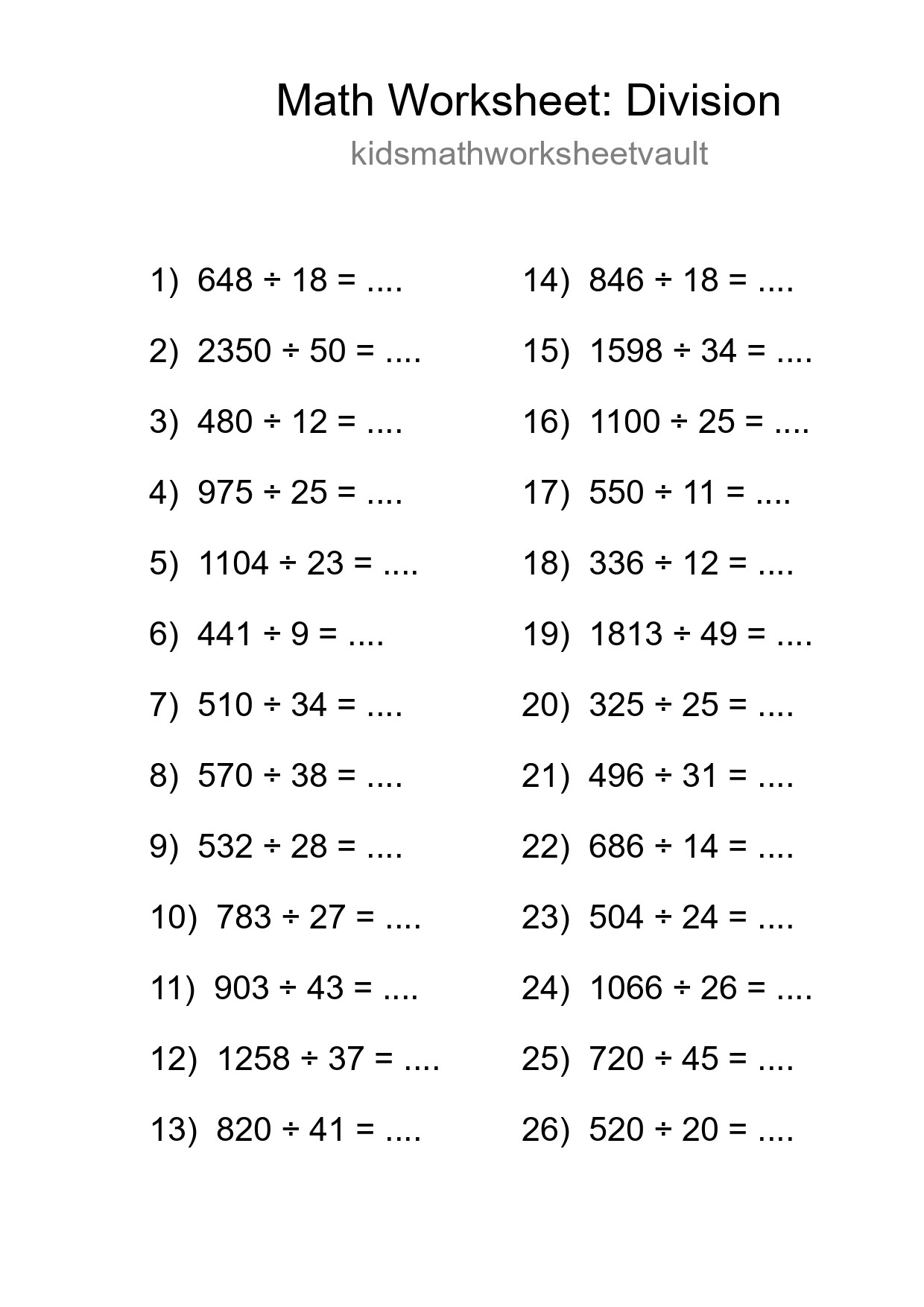 Free 26 Division Math Worksheet For Grade 2 - Part 169