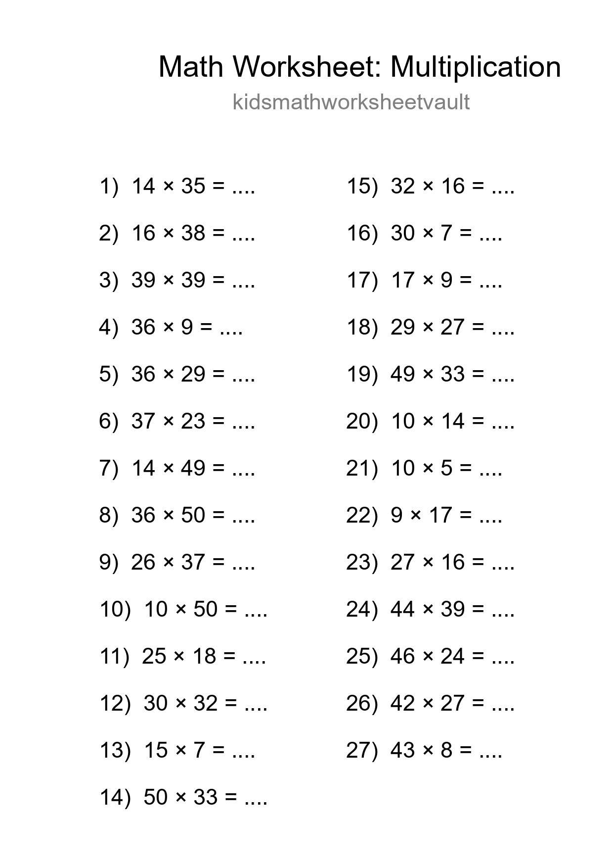 Free 27 Multiplication Math Worksheet For Grade 2 With Answers - Part 73