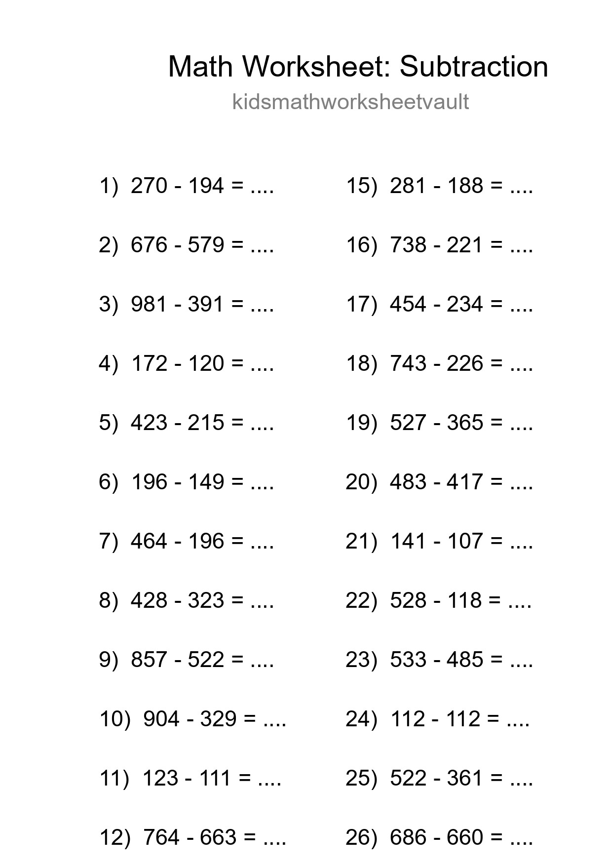 Free 27 Subtraction Math Worksheet For Grade 5 - Part 283