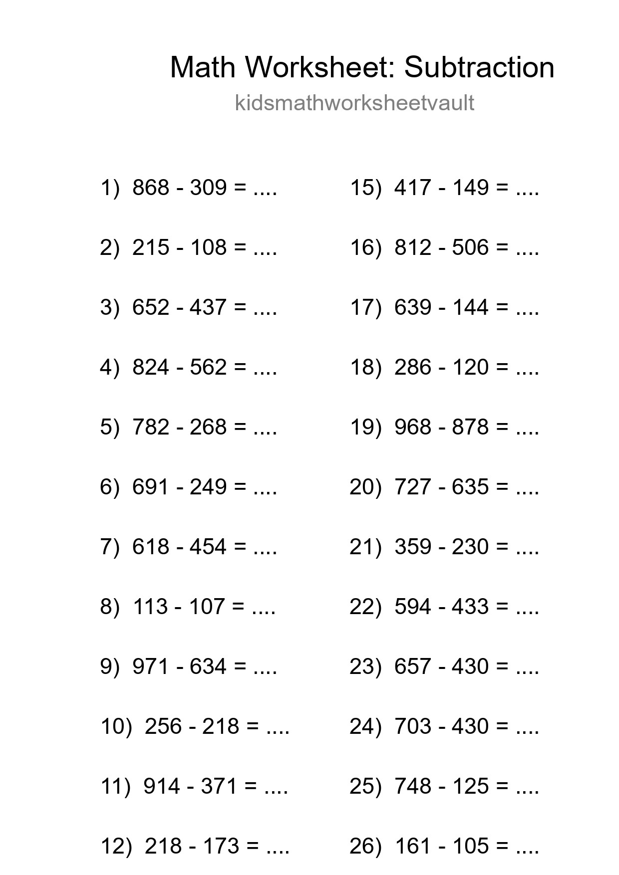Free 27 Subtraction Math Worksheet For Grade 5 - Part 85