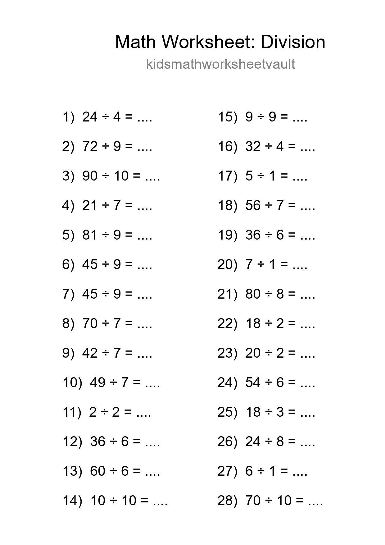 Free 28 Division Math Worksheet For Grade 1 - Part 15