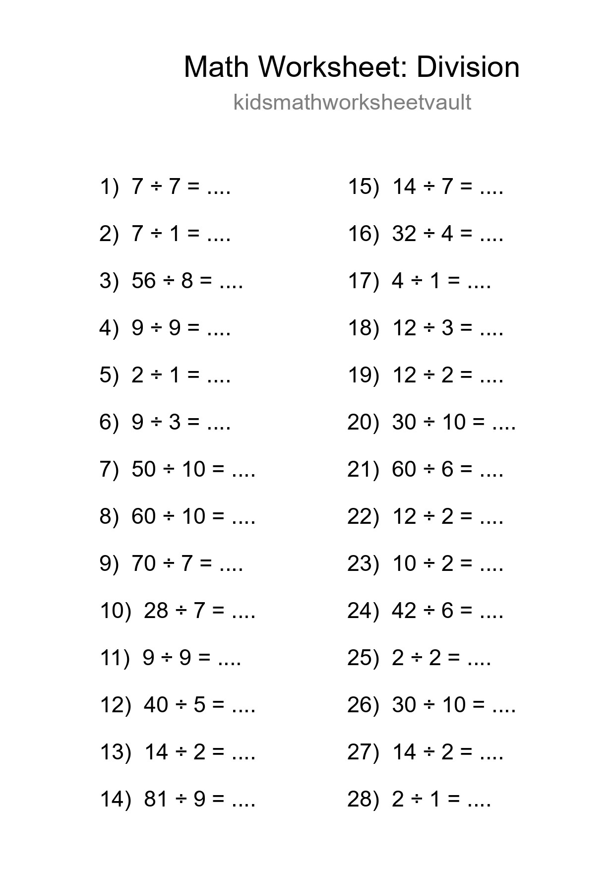 Free 28 Division Math Worksheet For Grade 1 - Part 279