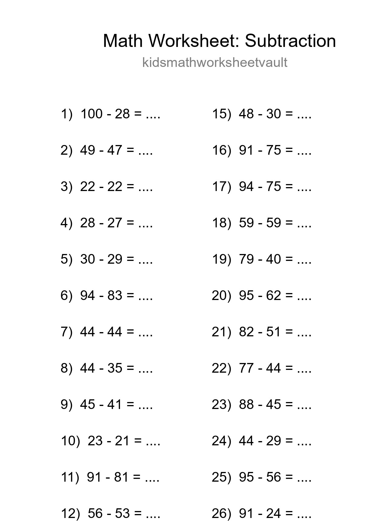 Free 28 Subtraction Math Worksheet For Grade 3 With Answers - Part 217