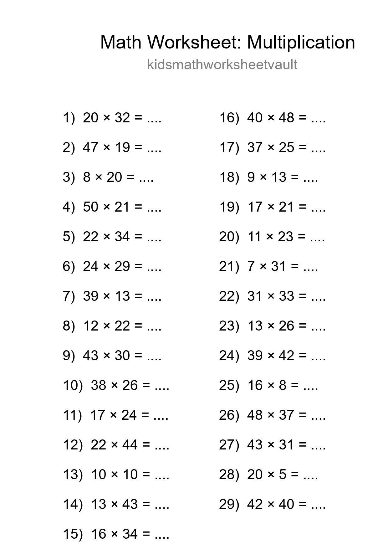 Free 29 Multiplication Math Worksheet For Grade 2 - Part 40