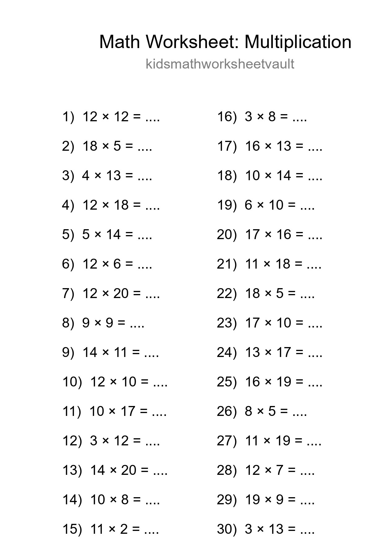 Free 30 Multiplication Math Worksheet For Grade 2 With Answers - Part 183