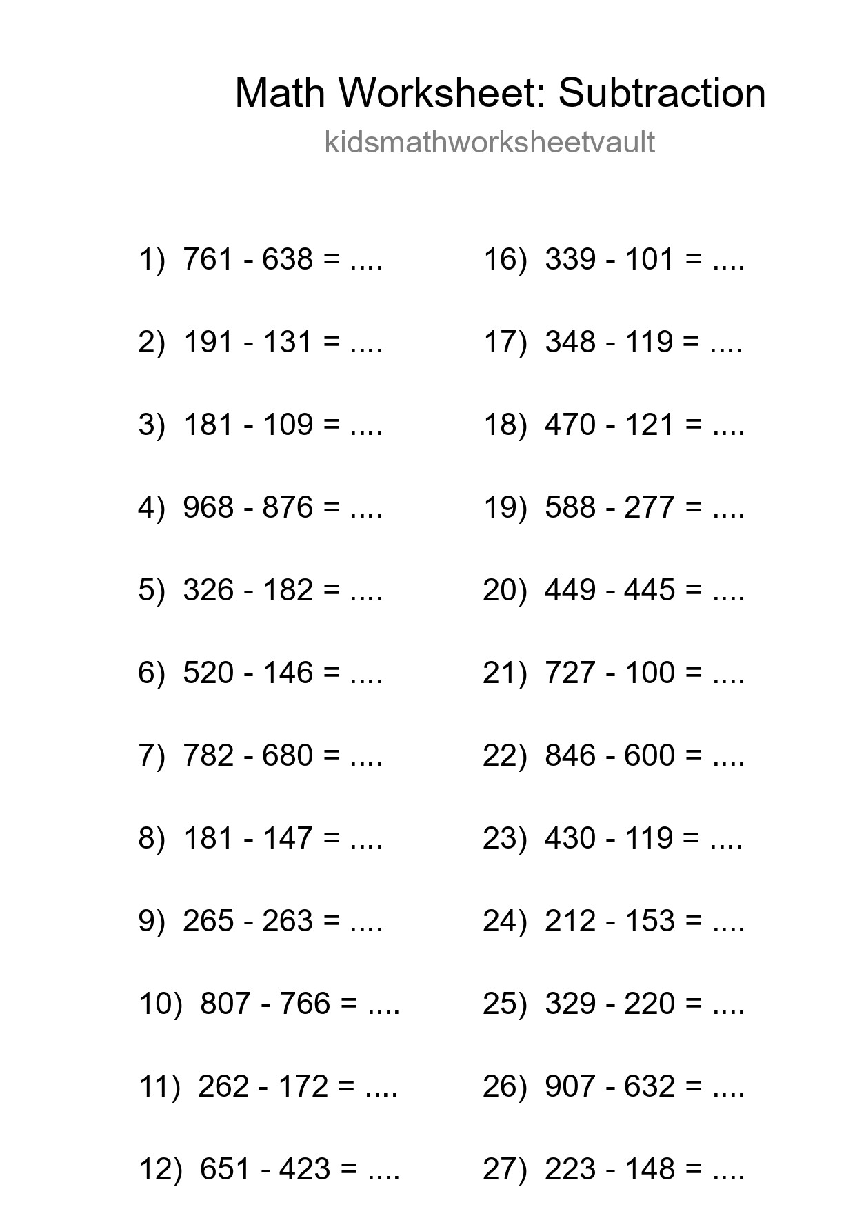 Free 30 Subtraction Math Worksheet For Grade 5 - Part 129