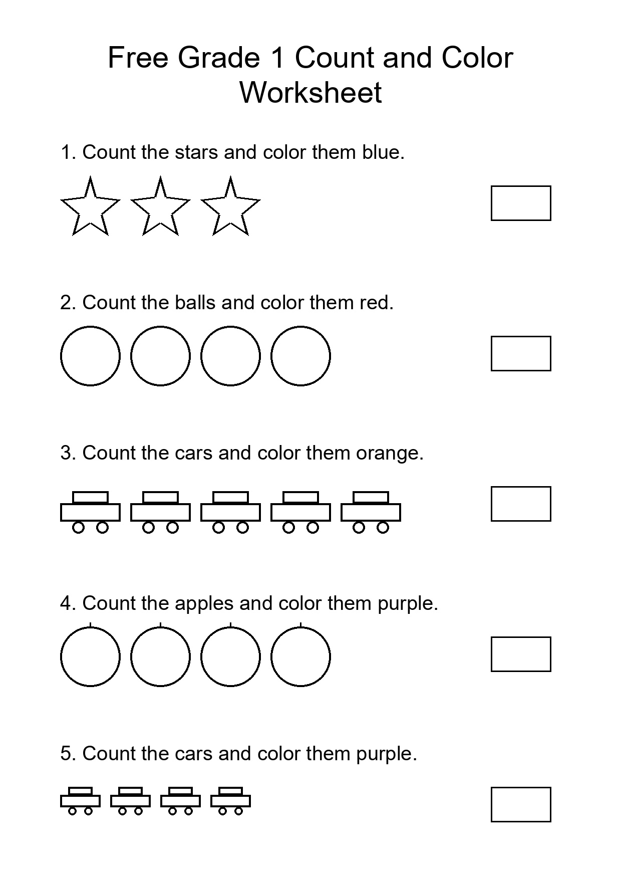 Free Grade 1 Count and Color Worksheet