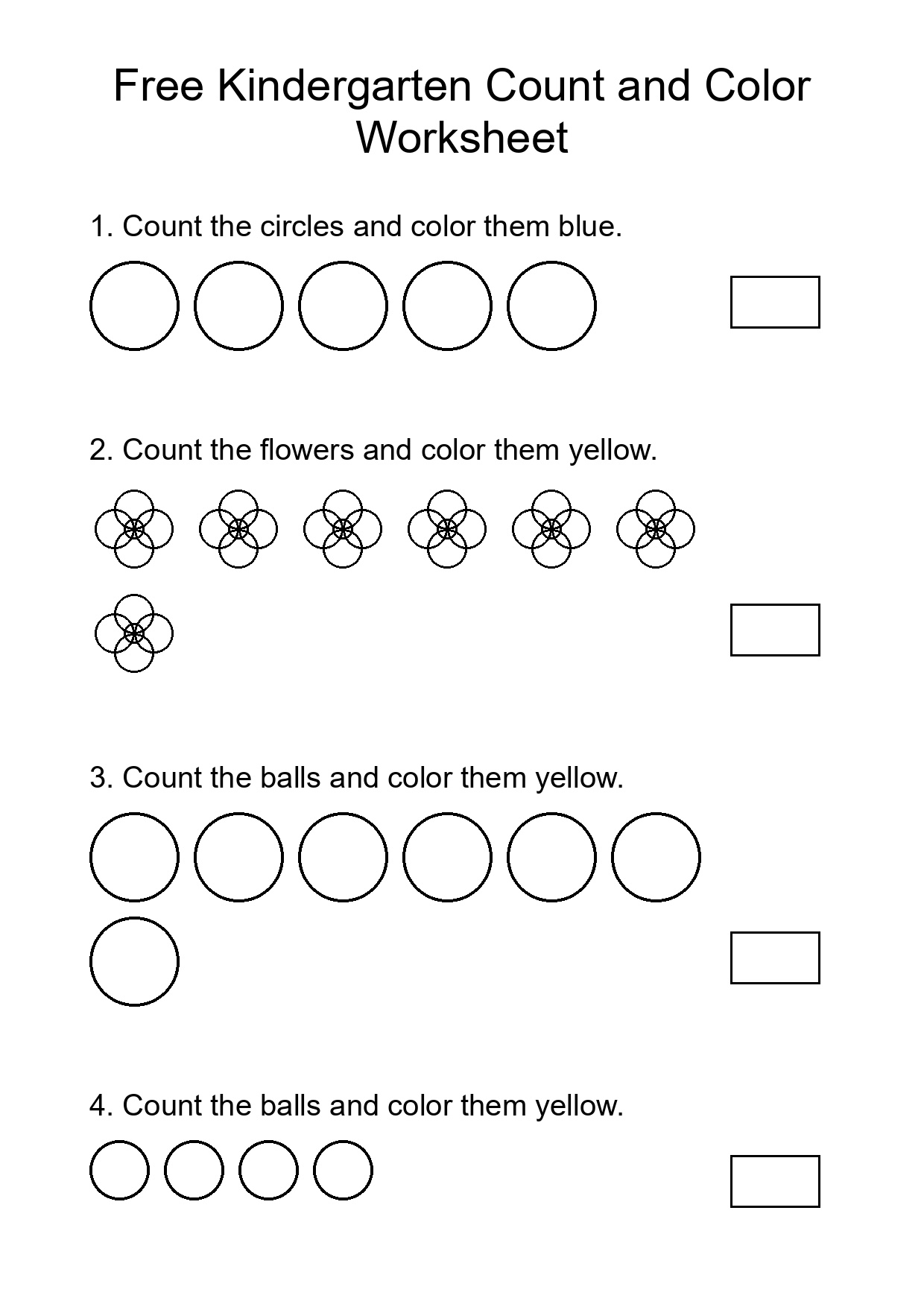 Free Kindergarten Count and Color Worksheet