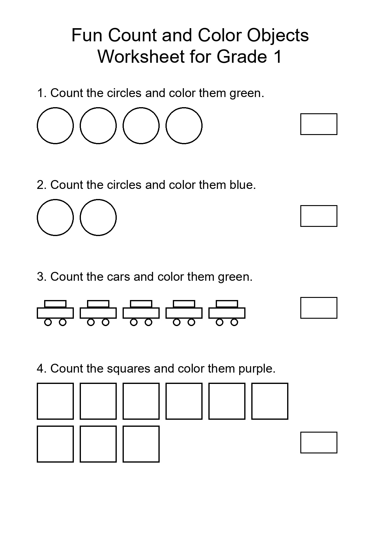 Fun Count and Color Objects Worksheet for Grade 1
