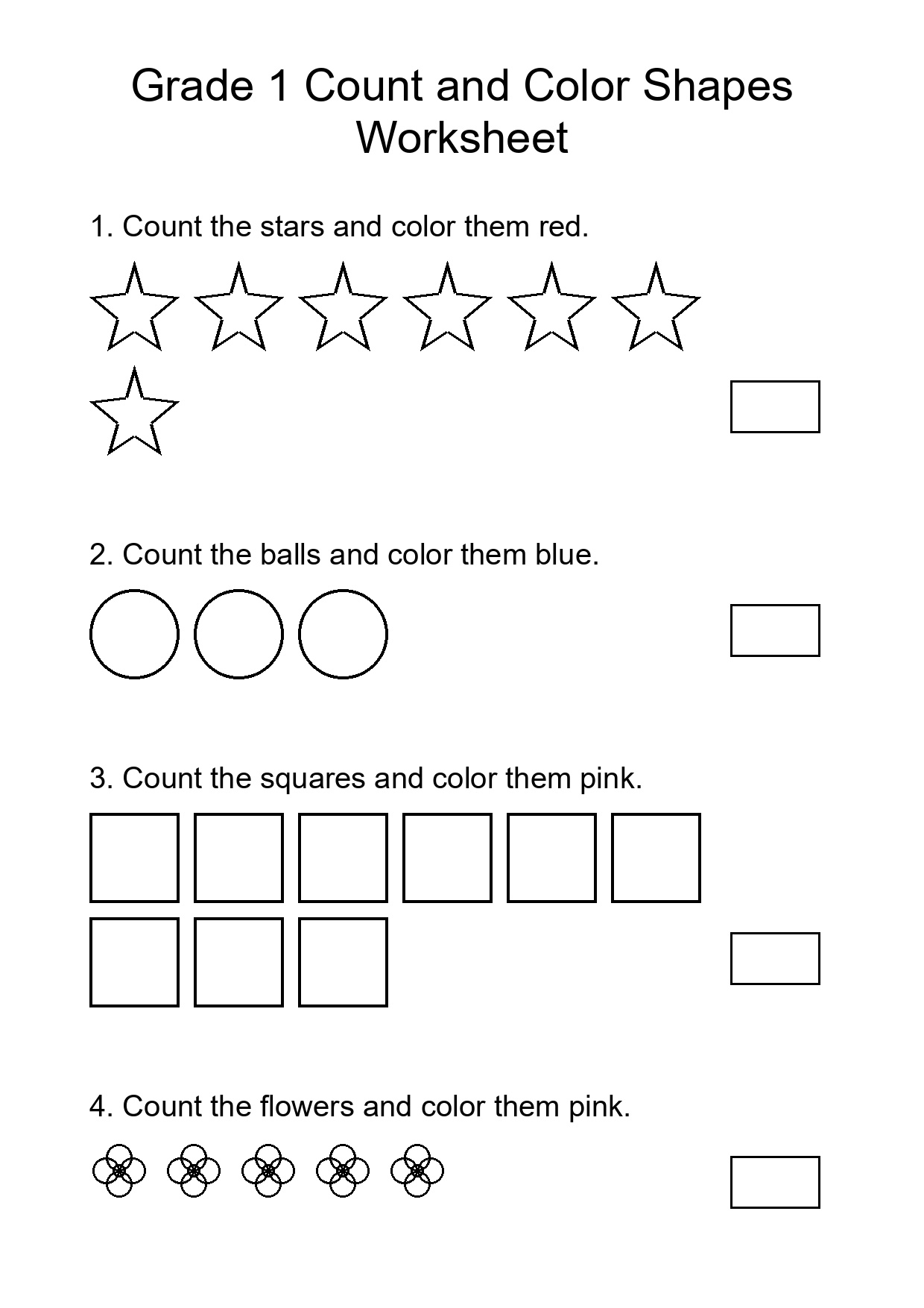 Grade 1 Count and Color Shapes Worksheet