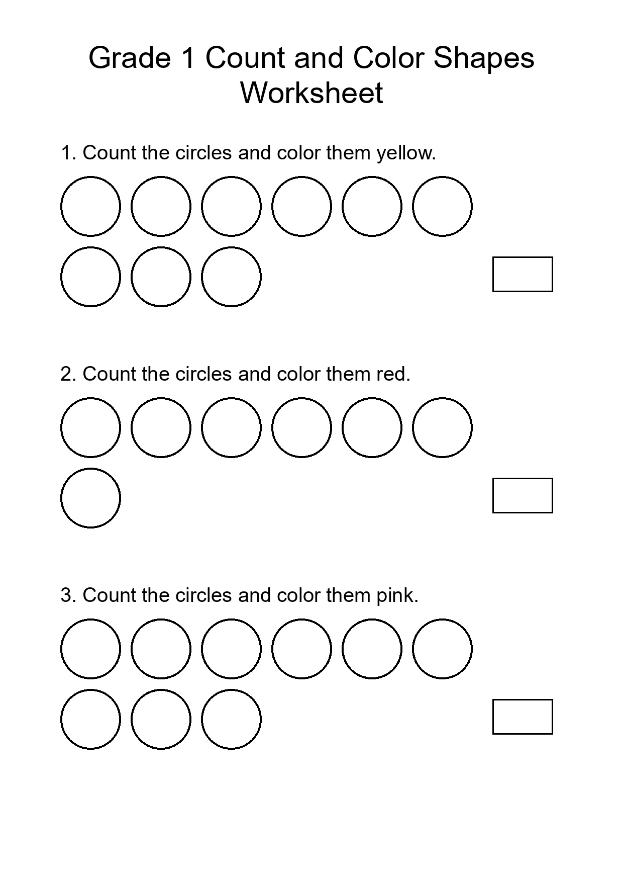 Grade 1 Count and Color Shapes Worksheet