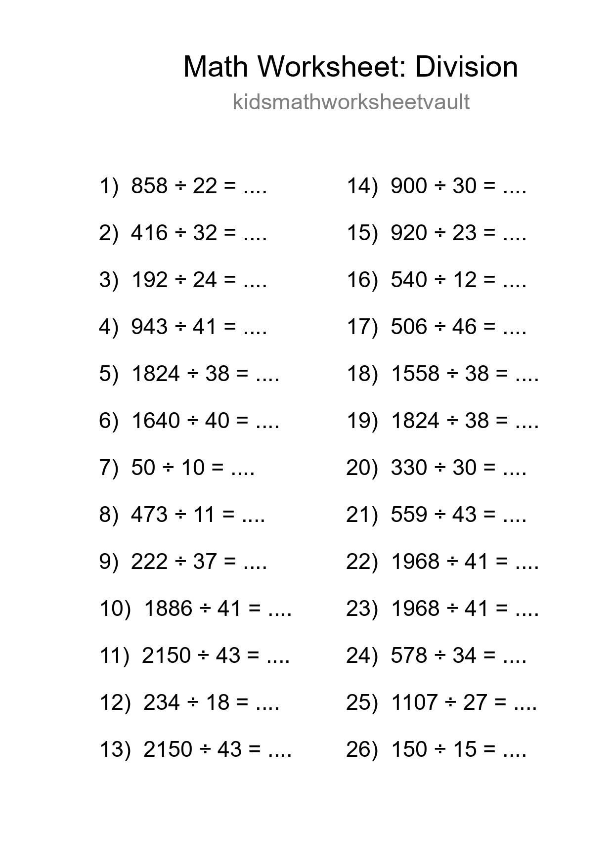 Grade 2 Division Practice Worksheet (26 Problems) - Part 180