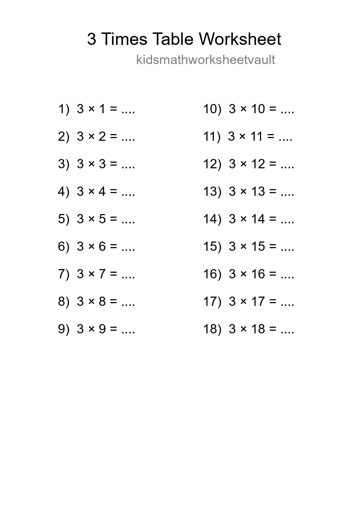 Grade 2 Multiplication Table 3 Practice - Part 42