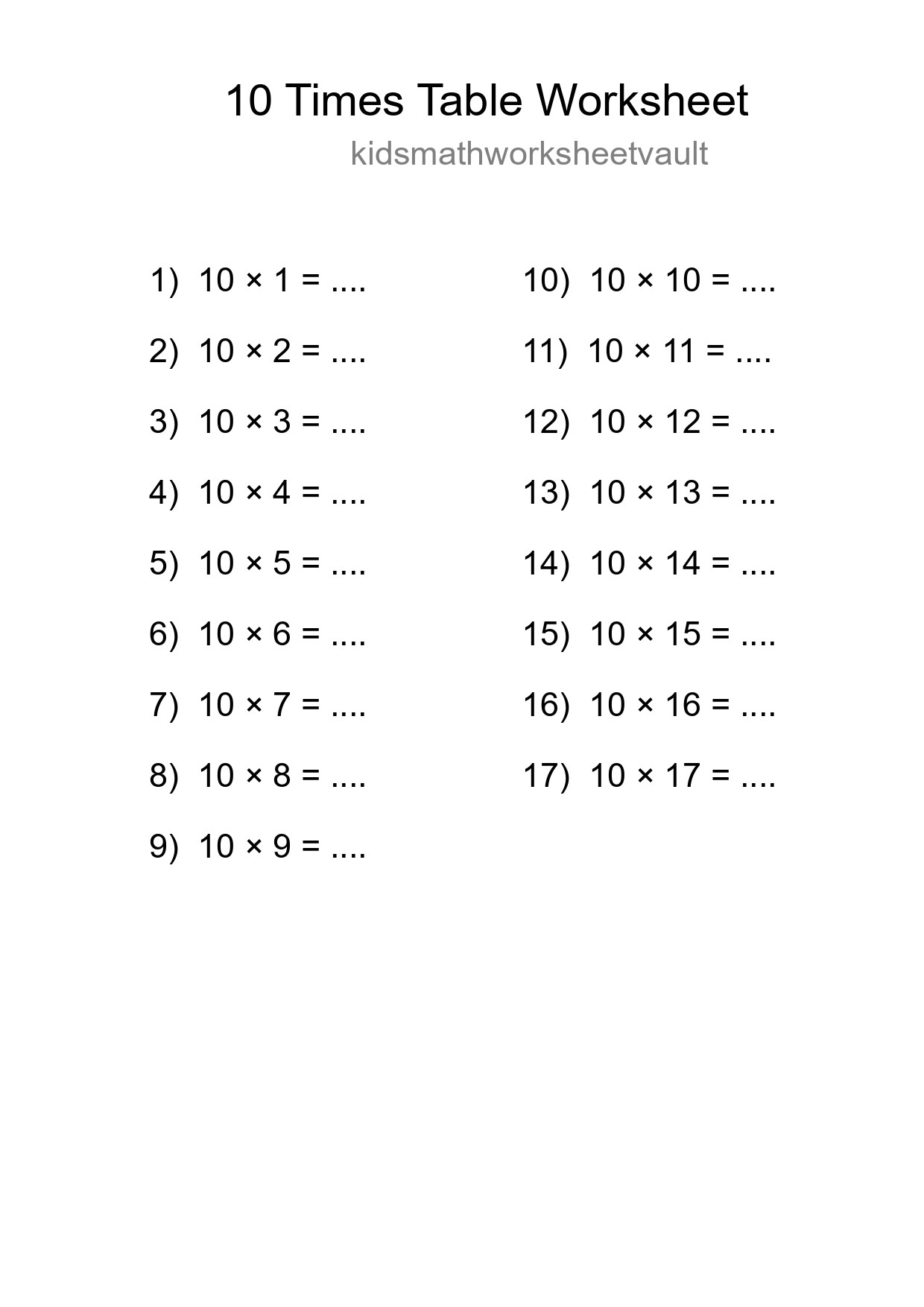Grade 3 Multiplication Table 10 Practice - Part 251