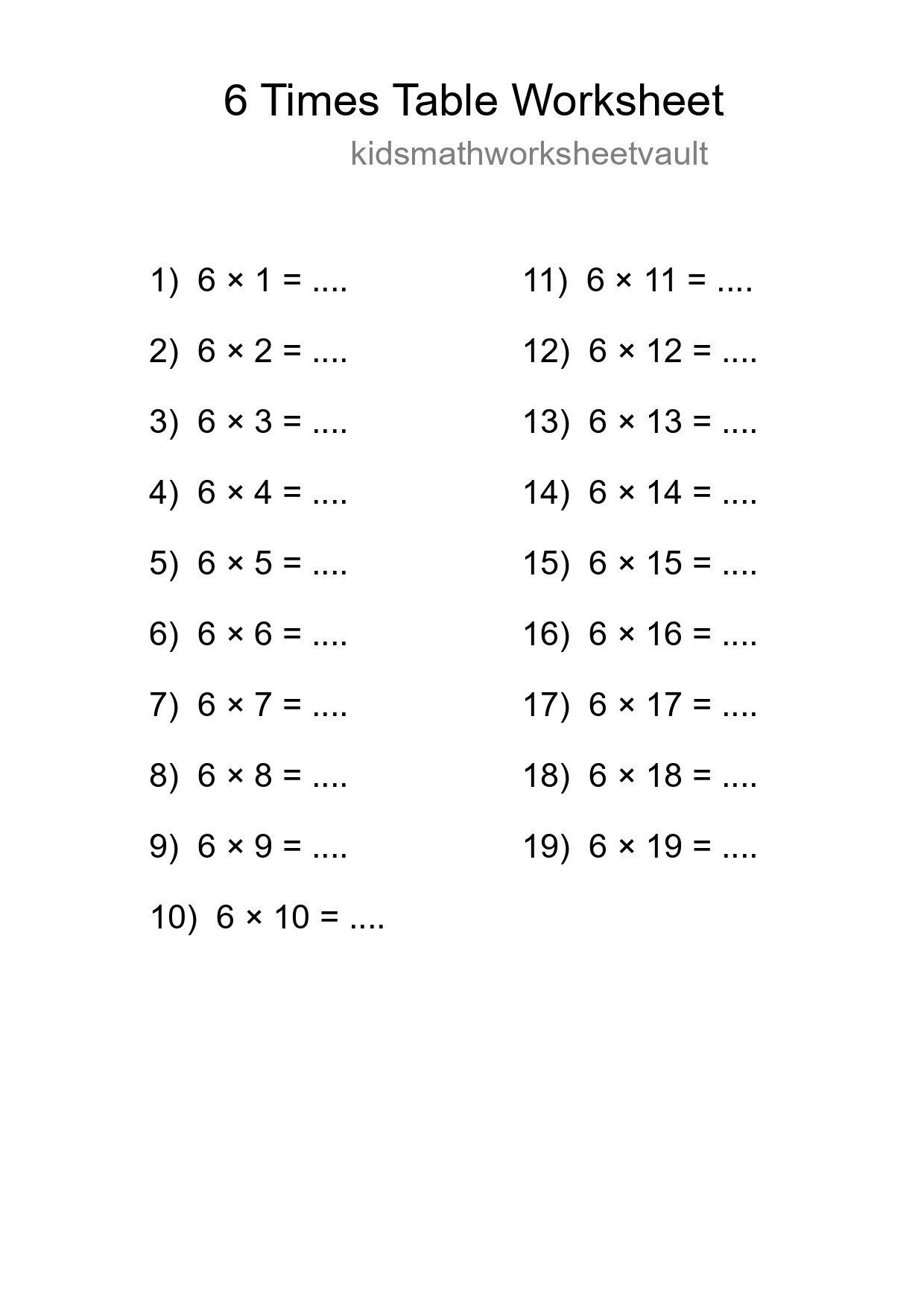 Grade 3 Multiplication Table 6 Practice - Part 31